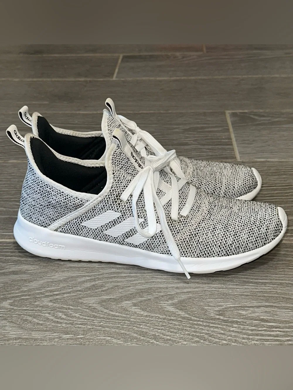 adidas Cloudfoam Pure Women’s 9.5 Shoes White Black Running Casual Sneakers